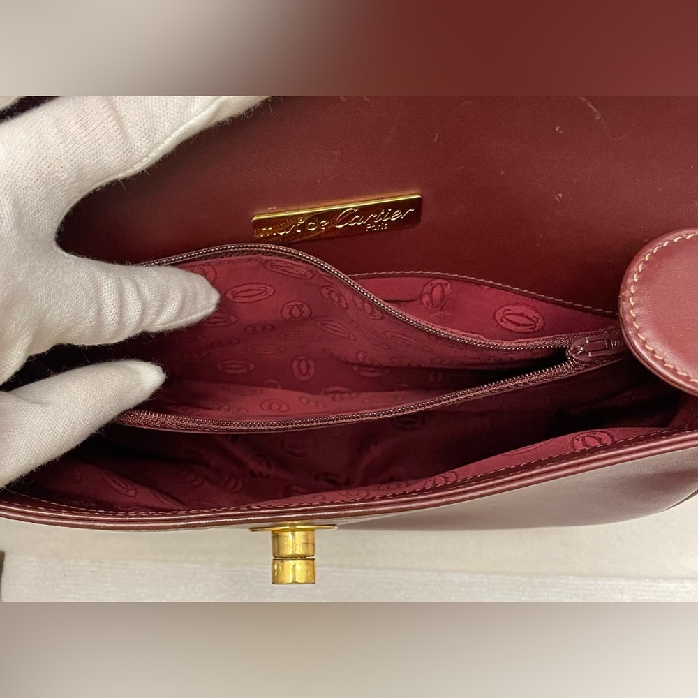 Cartier Authentic Vintage Deep Red Leather Shoulder Bag w/ Adjustable Strap - Picture 9 of 17